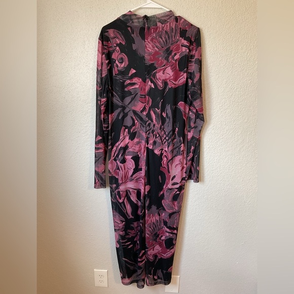 Prabal Gurung x RTR Abstract Floral Mesh Midi Dress Size XXL Pink Black - Picture 7 of 13